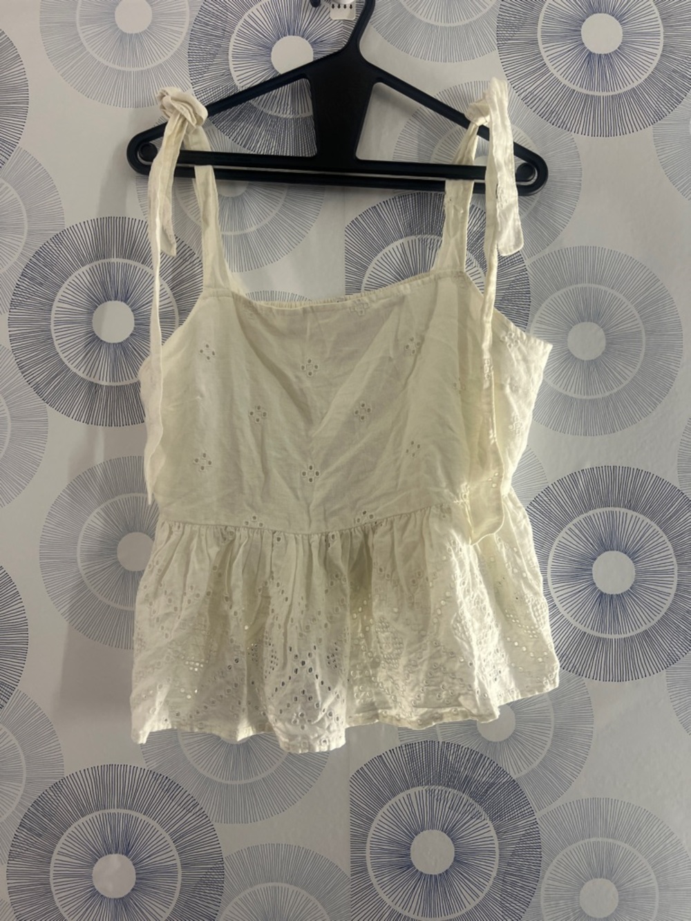Madewell White Eyelet Crop Top Tie Shoulder Women’s Size M Summer Boho Top